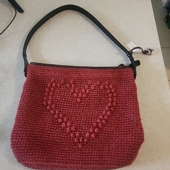 Brighton Handbags - Brighton Corey Red Woven Straw Bag Purse Lined Leather Trim Heart